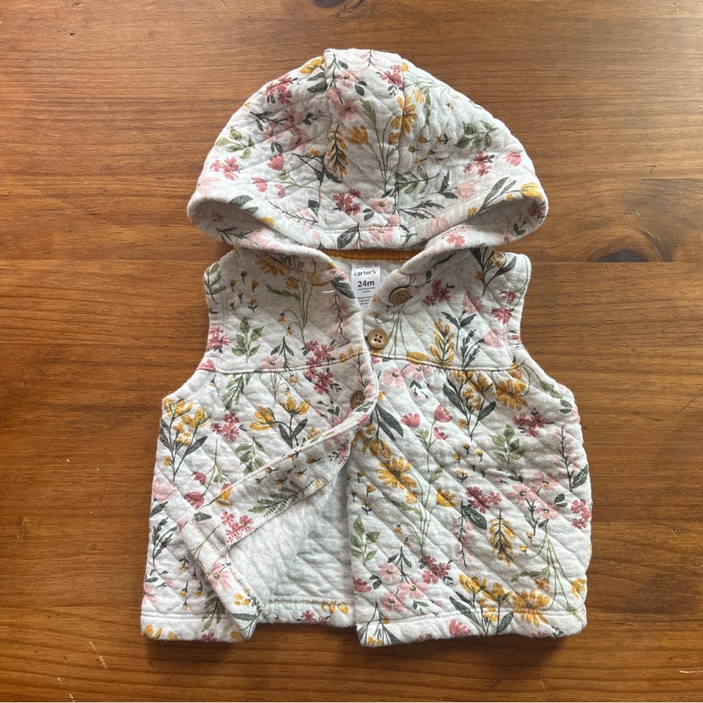 Carter's Floral Quilted Hooded Vest - Pink, Yellow, Green